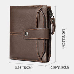 Men Short Bifold RFID Blocking Wallet Retro Casual Multi-card Slot Card Holder Cowhide Driver's License Wallet
