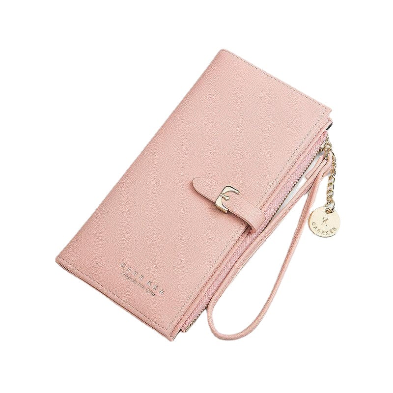 Women PU Leather Thin Solid Color Bifold Long Purse Card Holder Wallet