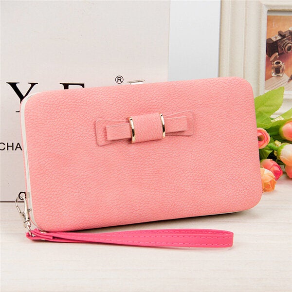 Women Candy Color Bowkot 5.5 Inch Phone Wallets Case Hasp Long Purse Clutches