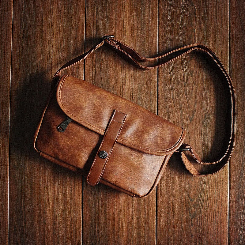 Men's PU Leather Crossbody Bag - Large Capacity Travel Shoulder Bag