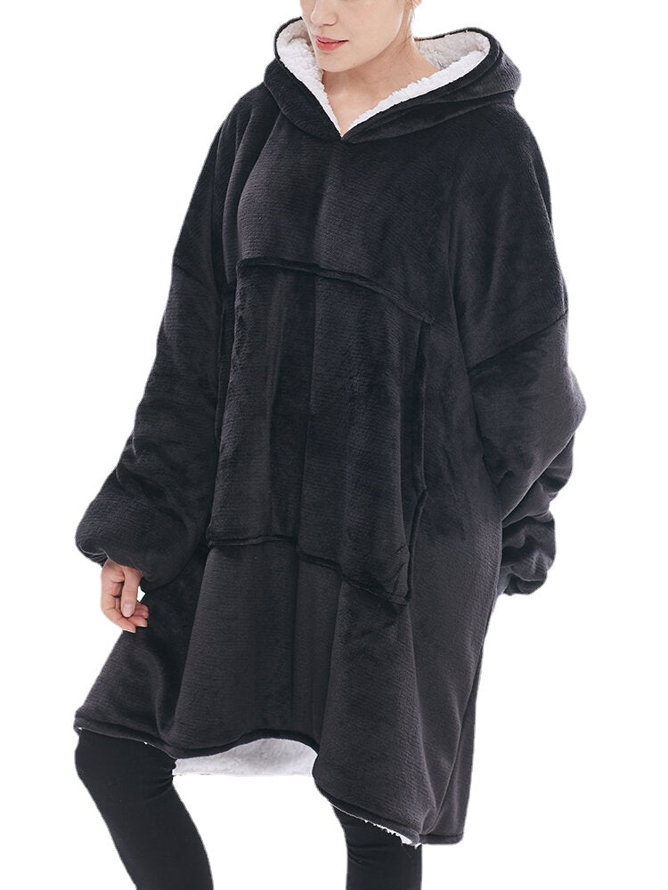 Women's Oversized Flannel Fleece Blanket Hoodie with Kangaroo Pocket