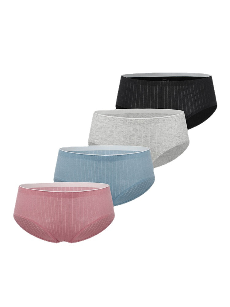 4Pcs Women Cotton Antibacterial Breathable Solid Color Mid Waist Panties