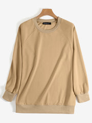 Women Solid Classic Loose Fit Puff Sleeve Dropped Shoulder Sweatshirt