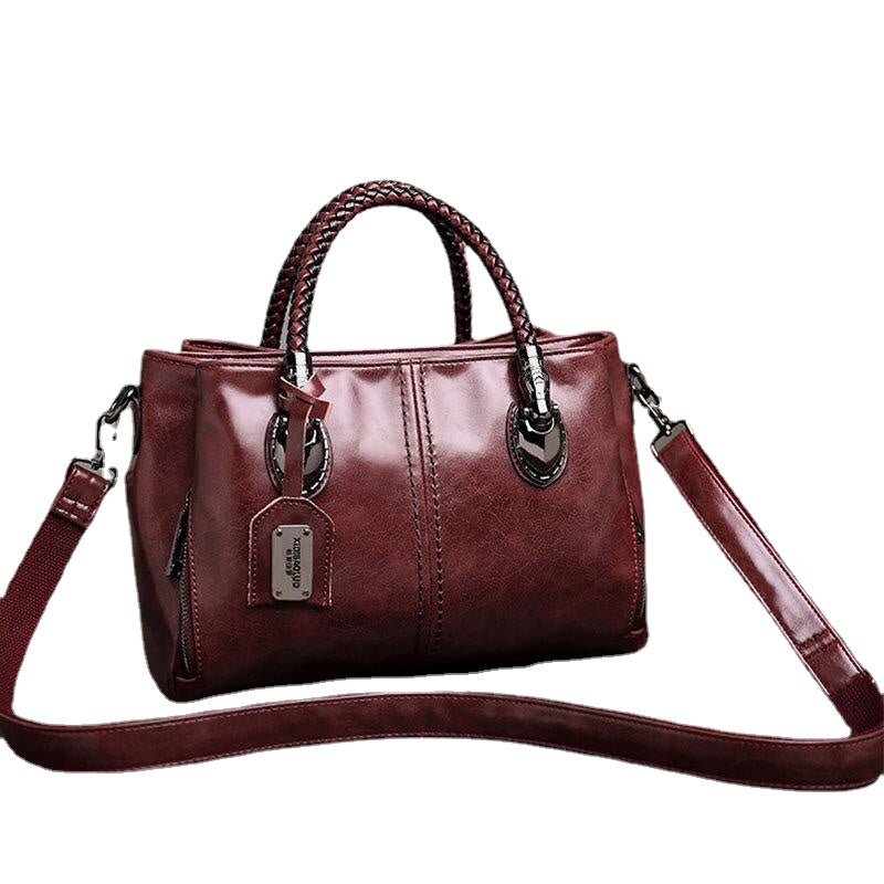 Women Vintage Handbag Oil Wax Leather Three-layer Crosssbody Bag