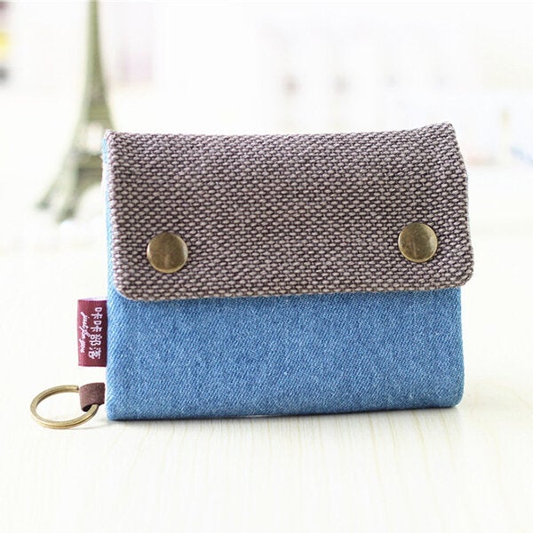 Women Handmade Three-fold Purse Denim Wallet Casual Multi-pockets Card Holder