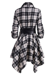 Women Classic Plaid Asymmetrical Shirt Dress With Belt