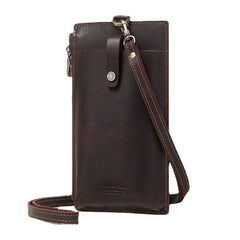 Unisex Genuine Leather Cowhide Zipper Buckle Retro 6.3 Inch Phone Bag Clutch Wallet