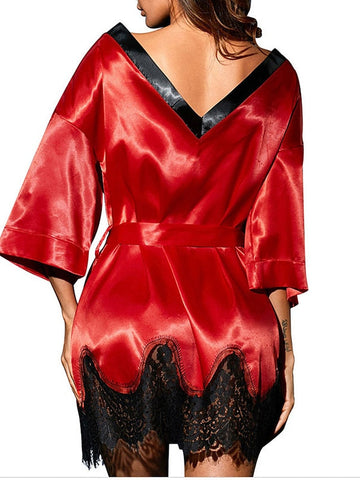 Women's Sheath Dress Wrap Dress Mini Dress Sexy Cozy Lace up Lace Color Block V Neck Party Black Red