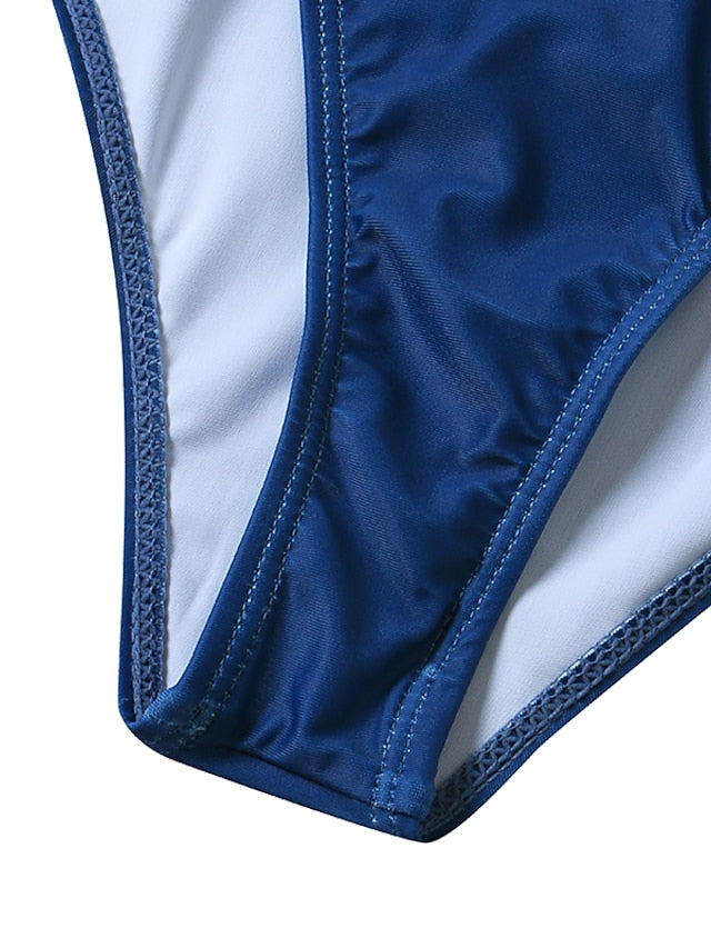 Women's Swimwear One Piece Monokini Bathing Suits Normal Swimsuit Tummy Control Print Blue Padded Strap Bathing Suits Sports Vacation Sexy