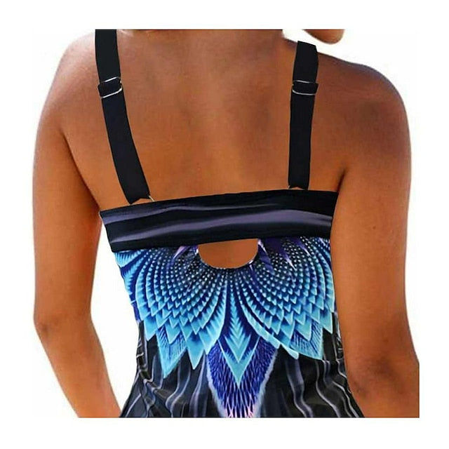 spot european and american new sexy gradient feather print folds new foreign trade bikini split swimsuit