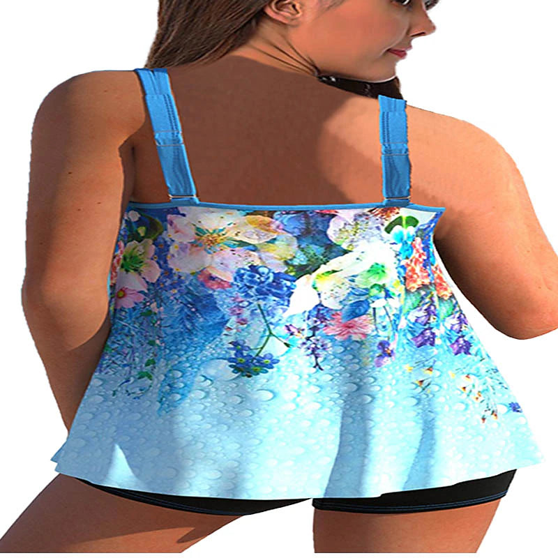 Women's Swimwear Tankini 2 Piece Normal Swimsuit Backless 2 Piece Printing Adjustable Print Multi Color Black Blue Orange Padded Strap Bathing Suits Sexy Vacation Beach Wear