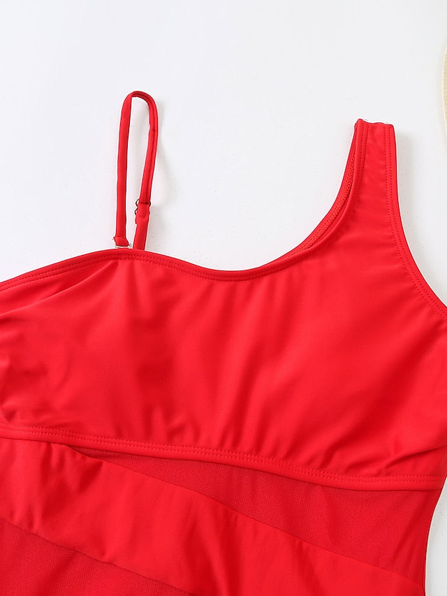 Women's Swimwear One Piece Monokini Bathing Suits Normal Swimsuit High Waist Open Back Mesh Pure Color Green Black Dark Green Red Padded Strap Bathing Suits New Casual Vacation / Sexy / Modern