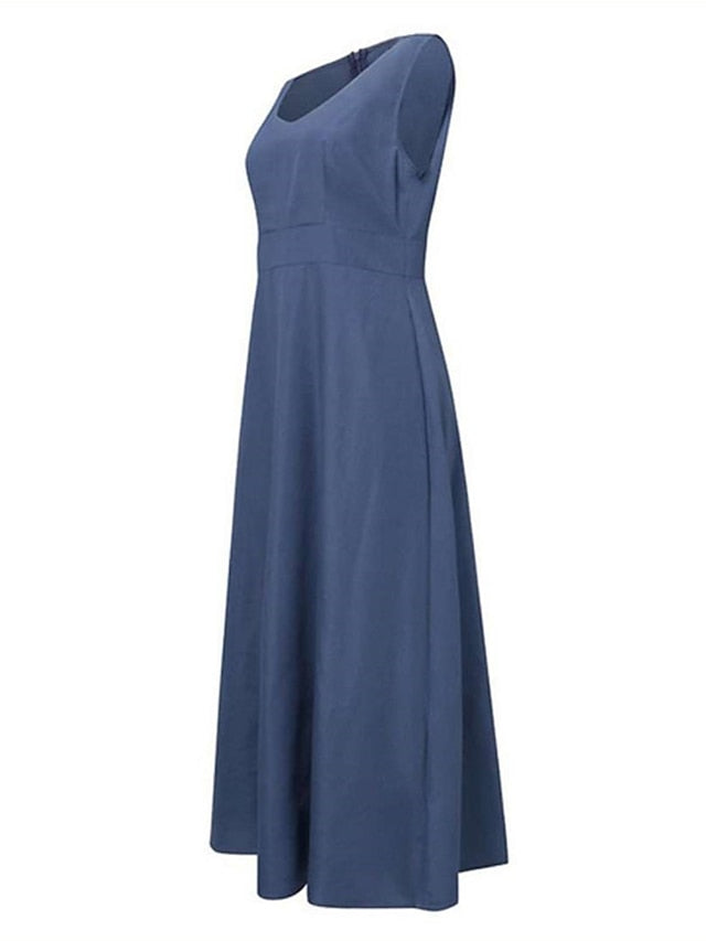 Sleeveless Women's Maxi Denim Dress with Pockets for Summer
