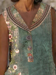 Women's Casual Dress Ethnic Dress Tank Dress Floral Tribal Button Print Shirt Collar Mini Dress Vintage Ethnic Daily Vacation Sleeveless Regular Fit Green Summer Spring