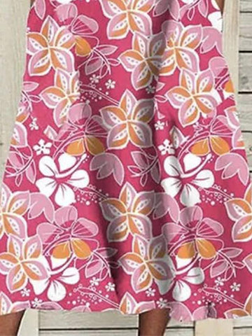 Women's Casual Dress Shift Dress Tank Dress Floral Pocket Print Crew Neck Midi Dress Active Fashion Outdoor Daily Sleeveless Loose Fit Pink Spring Summer