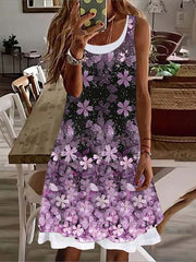 Women's Casual Dress Tank Dress Summer Dress Floral Fake two piece Print U Neck Mini Dress Fashion Streetwear Outdoor Daily Sleeveless Regular Fit Pink Light Purple Green Spring Summer