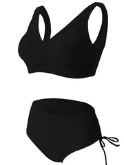 Women's Swimwear Bikini 2 Piece Normal Swimsuit Open Back Pure Color Black Wine Army Green Royal Blue Orange Tank Top V Wire Bathing Suits New Vacation Fashion / Sexy / Modern / Padded Bras