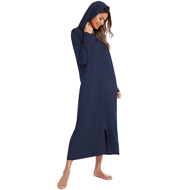 Women's Onesies Jumpsuits Nighty Simple Comfort Home Party Daily Polyester Round Neck Long Sleeve Basic Pocket Fall Winter Navy Black, Zipper