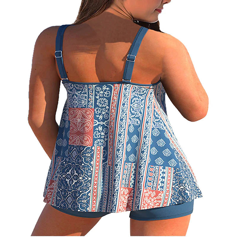Women's Swimwear Tankini 2 Piece Normal Swimsuit Backless 2 Piece Printing Adjustable Print Multi Color Light Blue Green Black Purple Yellow Padded Strap Bathing Suits Sexy Vacation Beach Wear