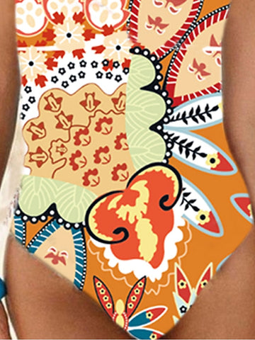 Women's Swimwear One Piece Monokini Bathing Suits Normal Swimsuit High Waisted Print Floral Print Orange Padded V Wire Bathing Suits Sports Vacation Sexy / Strap / New / Strap