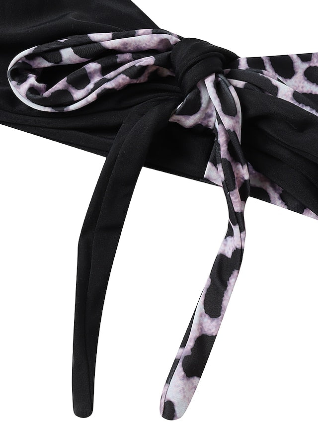 Women's Swimwear Bikini 2 Piece Normal Swimsuit Criss Cross Halter Leopard Print Color Block Black Brown Bathing Suits Sexy Fashion Sexy / New / Padded Bras