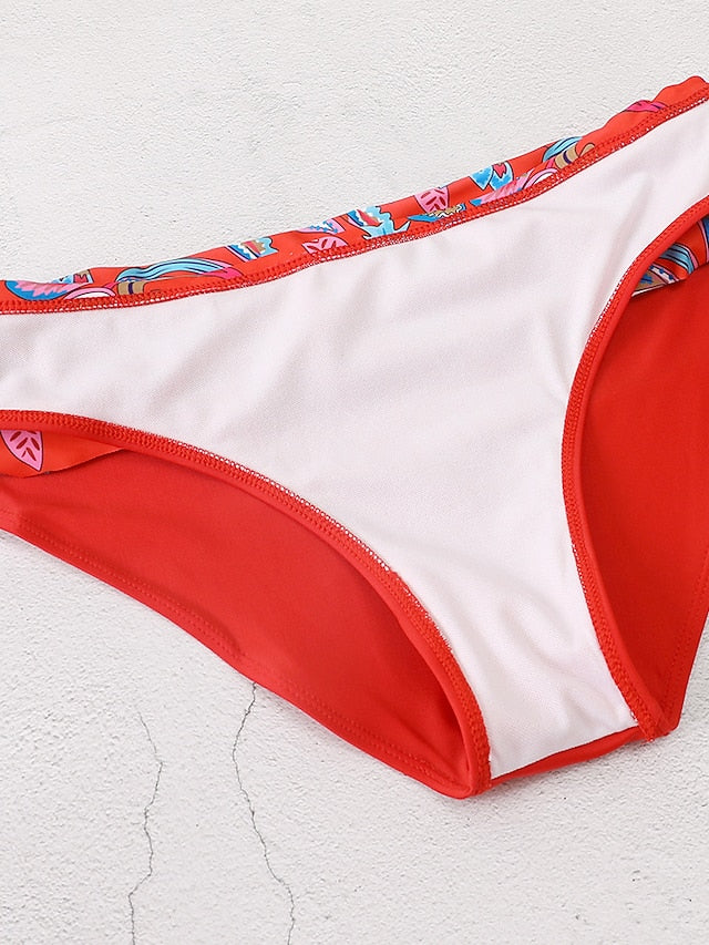 Women's Swimwear Bikini 2 Piece Normal Swimsuit Backless Printing Floral Red Underwire Halter Padded V Wire Bathing Suits New Vacation Sexy / Cute / Padded Bras