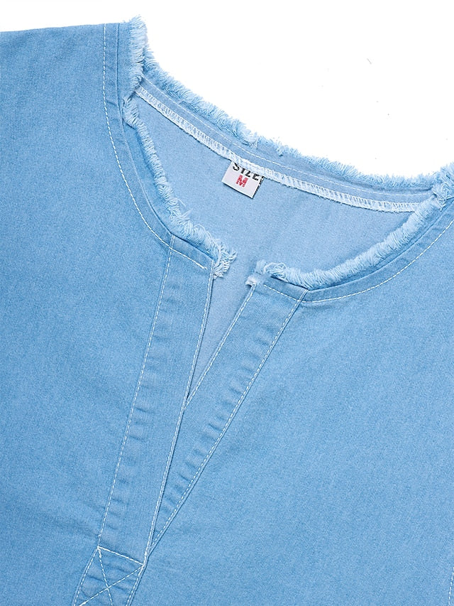 Women's Maxi Denim Dress - Sleeveless Shift with Pockets for Summer