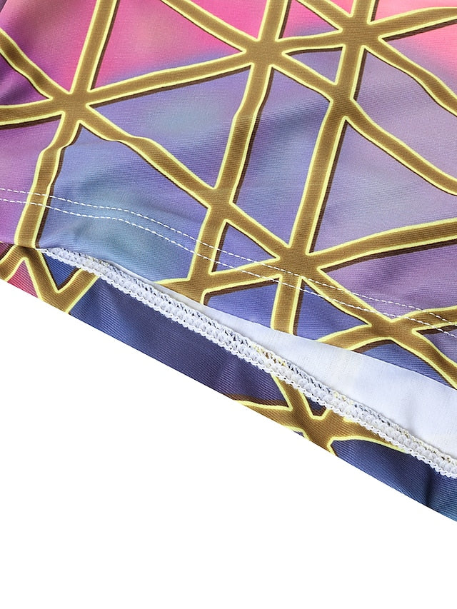 Women's High Waisted Plaid Tankini Swimsuit - Purple Padded V Wire Bathing Suit for Vacation