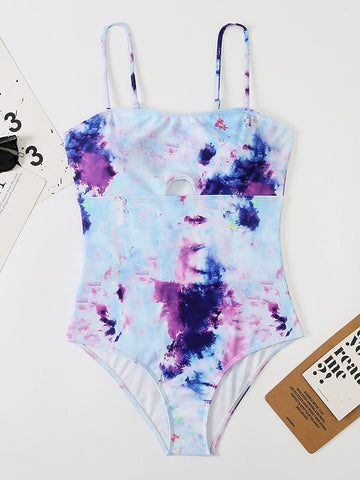 Women's Swimwear One Piece Normal Swimsuit Tummy Control Push Up Tie Dye Pink Blue Purple Padded Scoop Neck Bathing Suits Sexy Active Sexy