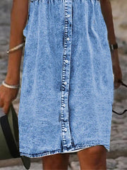 Women's Denim Midi Shirt Dress - Casual Short Sleeve Summer Fashion