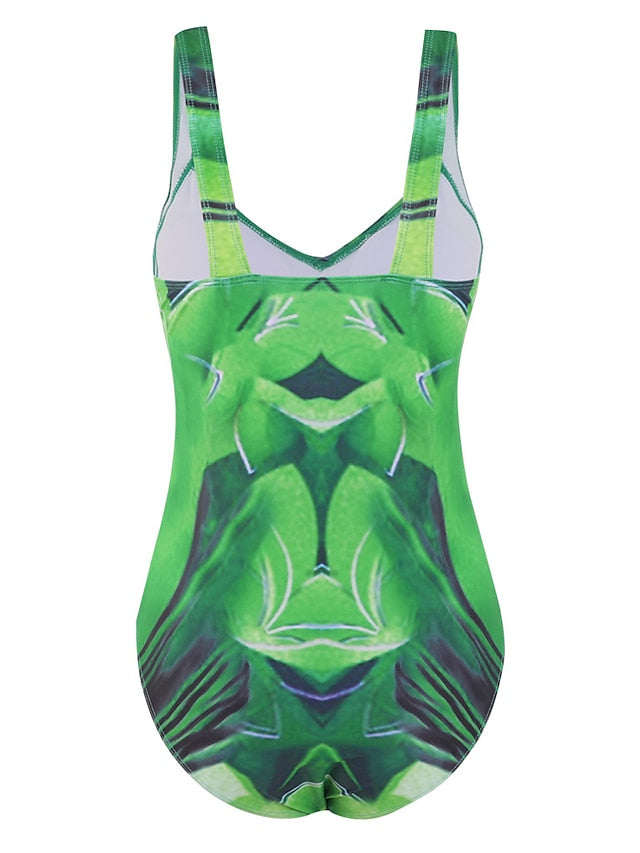 Women's Swimwear One Piece Normal Swimsuit Water Sports Tummy Control Open Back Print Striped Flower Blue Green V Wire Bathing Suits New Vacation Holiday