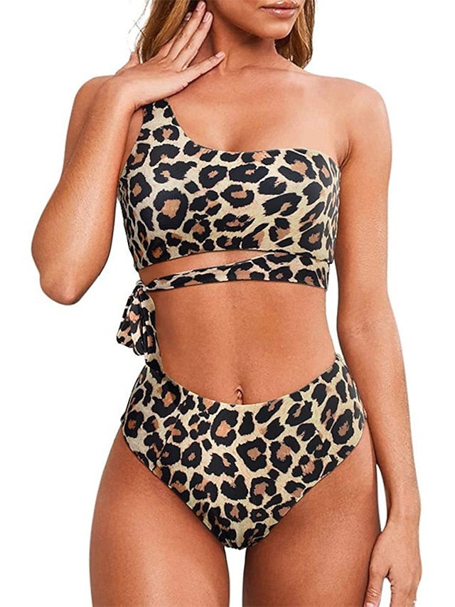 Women's Swimwear Bikini Normal Swimsuit 2 Piece Printing Leopard Tie Dye Black Red Blue Fuchsia Brown Bathing Suits Sports Summer