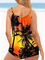 Women's Swimwear Tankini 2 Piece Plus Size Swimsuit 2 Piece Printing Leopard Floral Pink Blue Orange Green Tank Top High Neck Bathing Suits Sports Summer