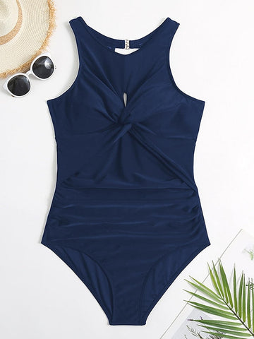 Women's Swimwear One Piece Plus Size Swimsuit Ruched Tummy Control Cut Out Solid Color Black Navy Blue Bodysuit Bathing Suits Sports Beach Wear Summer