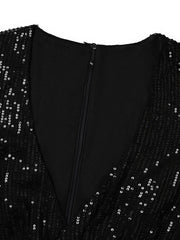 Women‘s Formal Party Dress Sequin Dress Holiday Dress Mini Dress Black Gold Long Sleeve Pure Color Sequins Winter Fall Spring V Neck Fashion Winter Dress Birthday