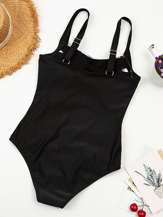 Women's Swimwear One Piece Normal Swimsuit Printing Graphic Black Yellow Bodysuit Bathing Suits Sports Beach Wear Summer