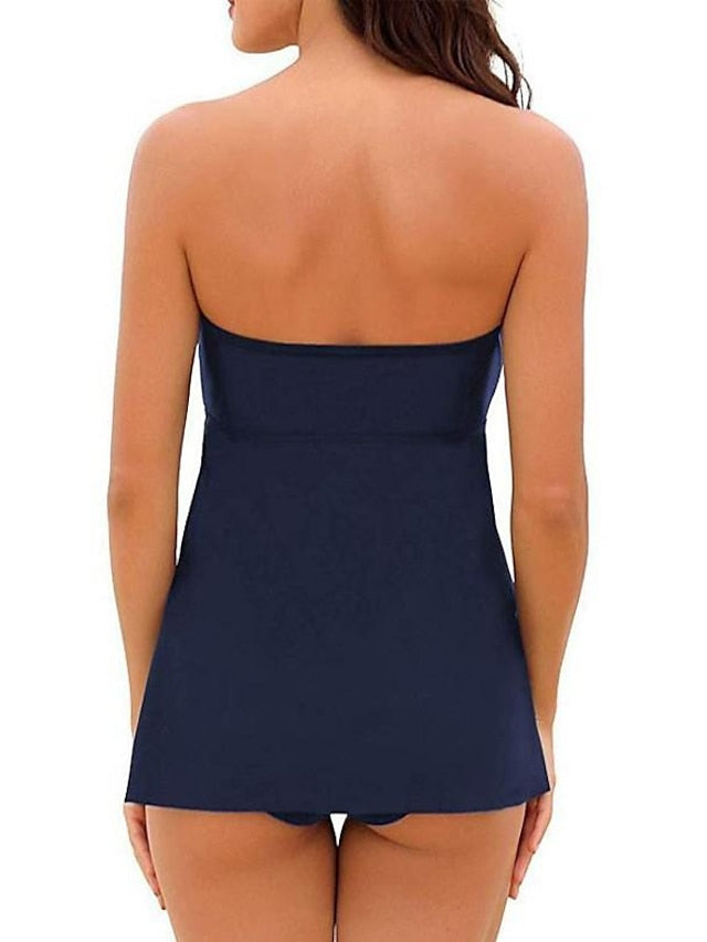 Women's Swimwear Tankini 2 Piece Normal Swimsuit 2 Piece Plain Black Navy Blue Bathing Suits Sports Summer