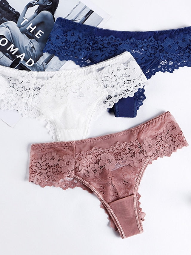 Womens Underwear Lace Hollow Out Hipster Panties Solid Color T Back Low Waist Ladies Briefs
