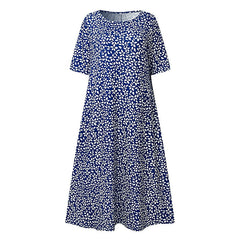 Women's Casual Dress Shift Dress Midi Dress Blue Half Sleeve Floral Loose Spring Summer Crew Neck Basic Print Dresses