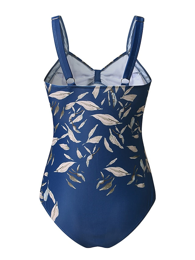 Women's Swimwear One Piece Monokini Bathing Suits Normal Swimsuit Tummy Control Print Blue Padded Strap Bathing Suits Sports Vacation Sexy