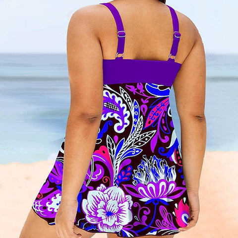 Women's Swimwear Swimdresses Plus Size Swimsuit 2 Piece Printing Floral Pink Blue Purple Bathing Suits Sports Beach Wear Summer