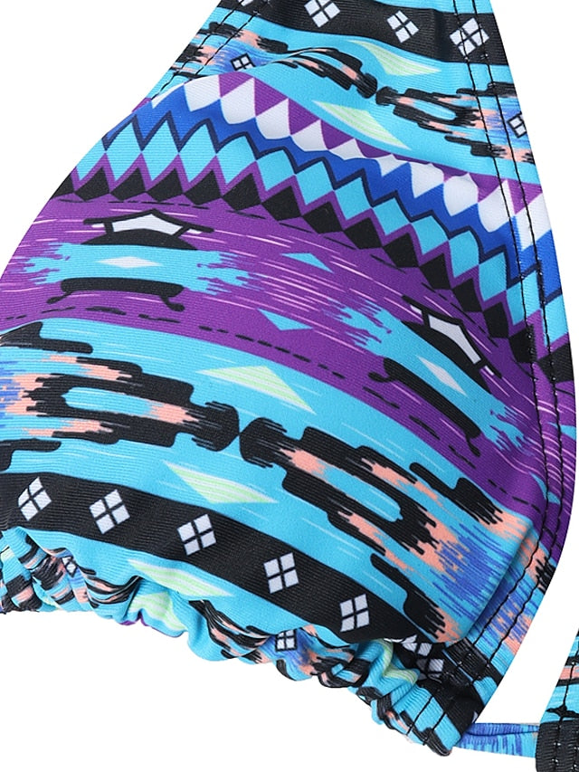 Women's Swimwear Bikini 2 Piece Normal Swimsuit Backless Drawstring Tropical Stripe Floral color Brown Padded Bathing Suits Sexy Fashion Sexy / Padded Bras