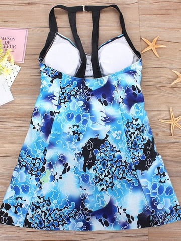 Women's Swimwear One Piece Swim Dress Plus Size Swimsuit Open Back Printing for Big Busts Flower Blue V Wire Bathing Suits New Vacation Fashion / Modern / Padded Bras