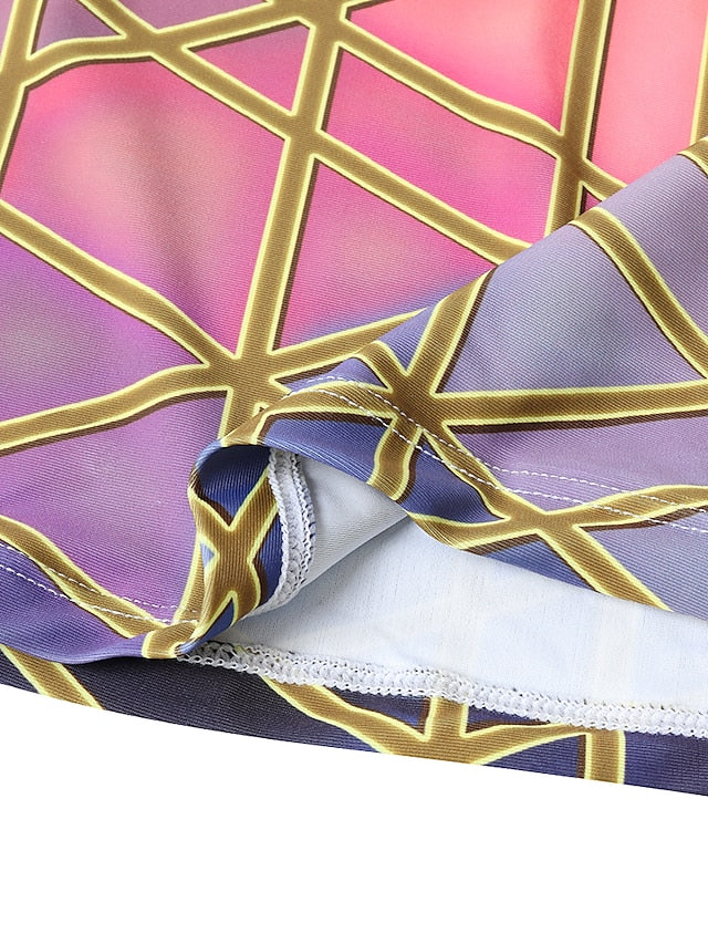 Women's High Waisted Plaid Tankini Swimsuit - Purple Padded V Wire Bathing Suit for Vacation