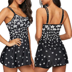 Women's Swimwear Swimdresses Normal Swimsuit 2 Piece Printing Floral Black Bathing Suits Sports Beach Wear Summer