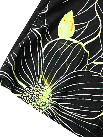 Women's Swimwear Tankini 2 Piece Normal Swimsuit High Waisted Floral Print Golden Black Padded Strap Bathing Suits Sports Vacation Sexy / New