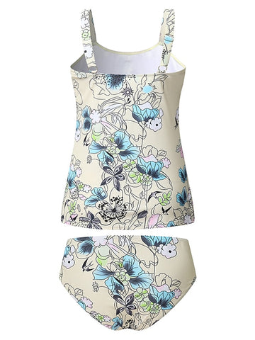 Women's Swimwear Tankini 2 Piece Normal Swimsuit High Waisted Print Floral Print Khaki Padded Strap Bathing Suits Sports Vacation Sexy / New / Padded Bras