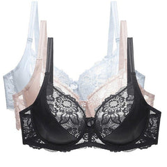 Female Luxury Lace Plus Size Gathered Bra Solid Color Push Up Fashion Sexy Thin Breathable Bra