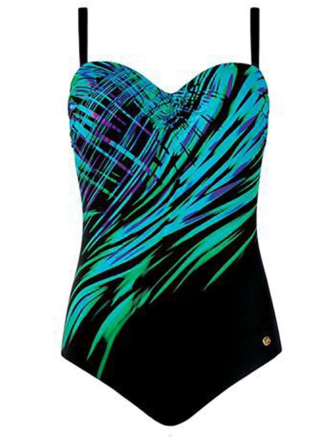 Women's Swimwear One Piece Monokini Normal Swimsuit Printing Feather Graphic Leopard Black White Blue Purple Green Bodysuit Bathing Suits Sports Beach Wear Summer