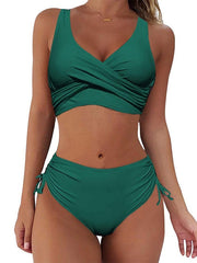 Women's Swimwear Bikini 2 Piece Normal Swimsuit Open Back High Waisted Pure Color Green Black Fuchsia Red Tank Top V Wire Bathing Suits Sexy Vacation Fashion / Modern / New